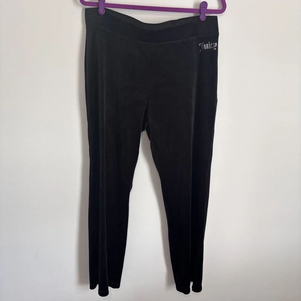 Juicy Couture Women's Velour Drawstring Track Pants Size L Black Y2K Lounge Soft - Picture 2 of 12